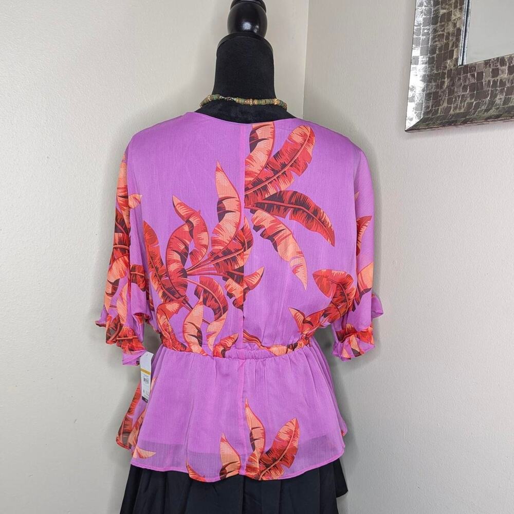 Purple tropical print blouse large - Picture 4 of 7
